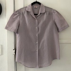 Vintage plaid short sleeve button-up blouse